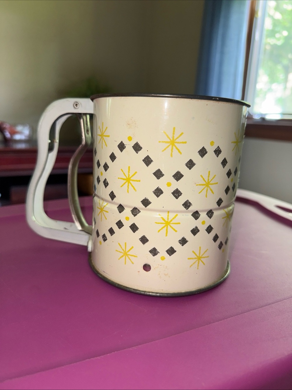 Vintage Atomic Starburst Flour Sifter Androck Tin Kitchen Decor 1950s